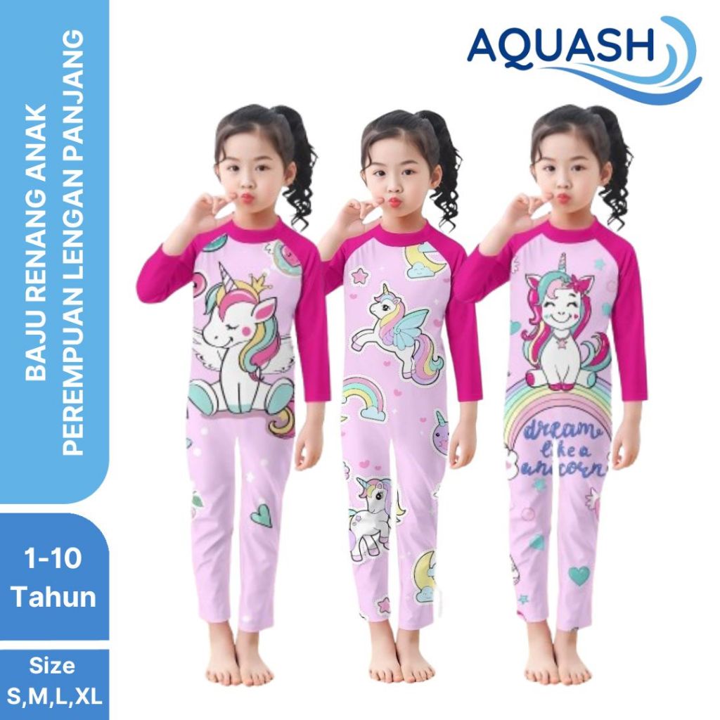 Baju Renang Anak Perempuan Lengan Panjang Free Ban Pelampung Usia 3, 4, 5, 6, 7-10 Tahun Swimsuit Ce