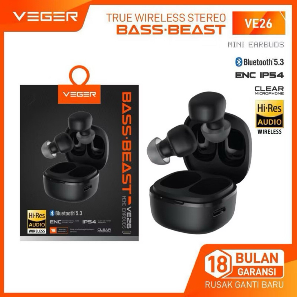 VEGER Tws Bluetooth Ve26 Bass Beast True Wireless Earphone TWS VE-26