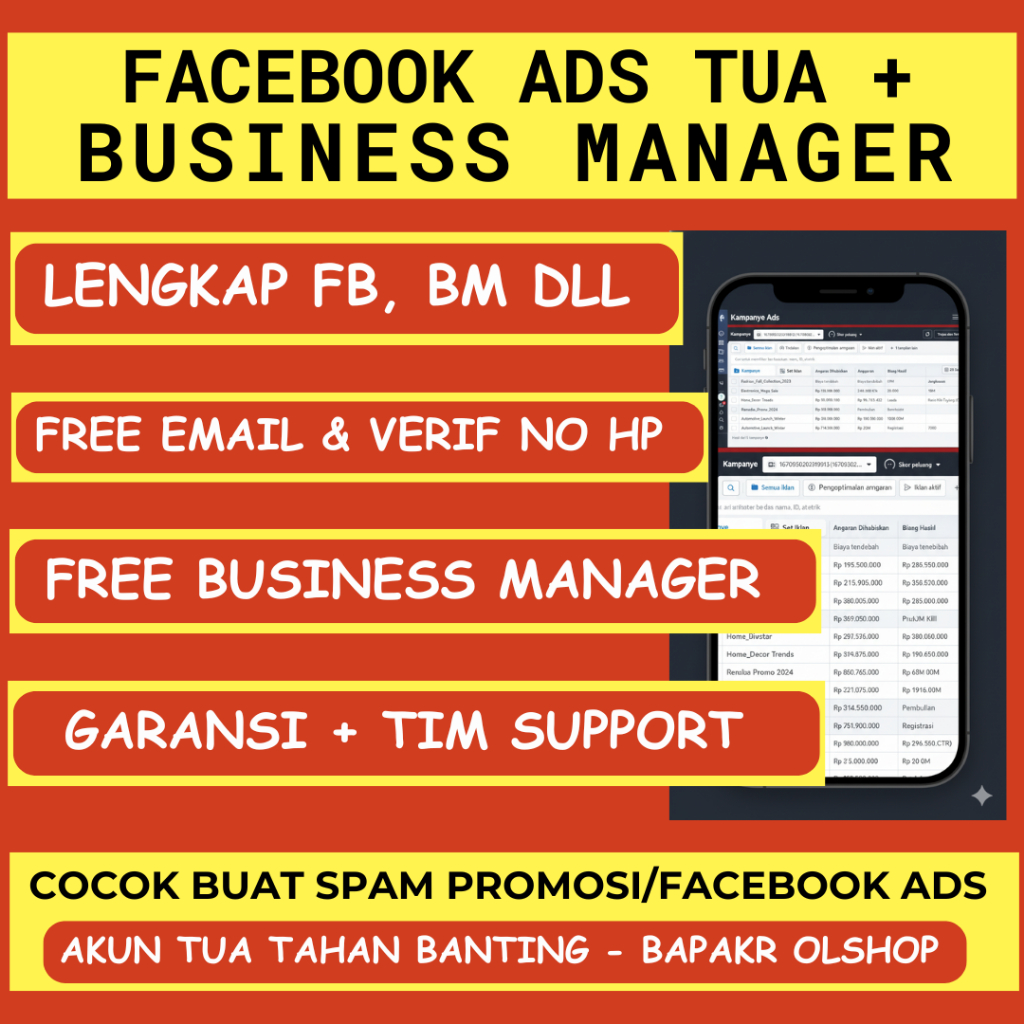 Akun FacebookFB Ads + BM (Business Manager) Untuk Iklan FacebookFB ADS