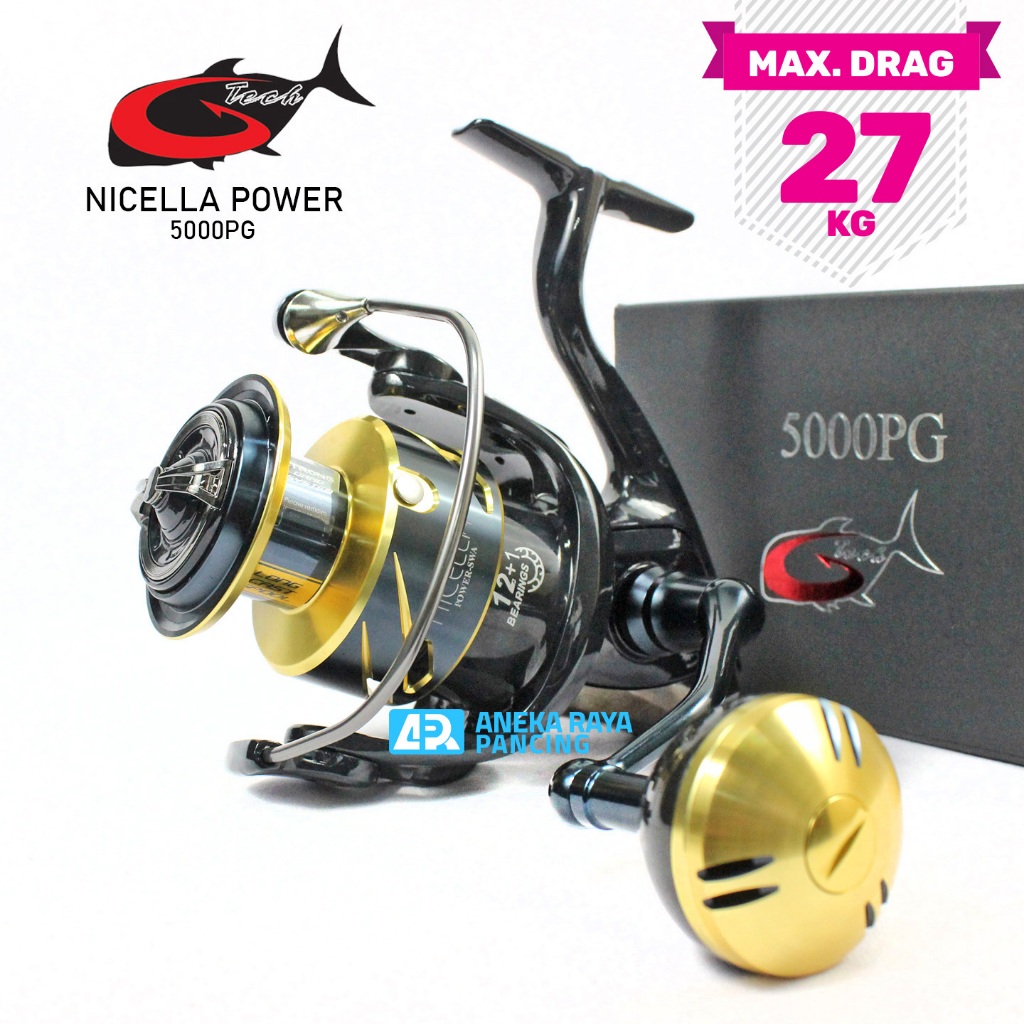 Reel G-Tech NICELLA POWER SWA C3000 4000 5000 HG PG | Power Handle Metal Body | Saltwater Laut Resmi