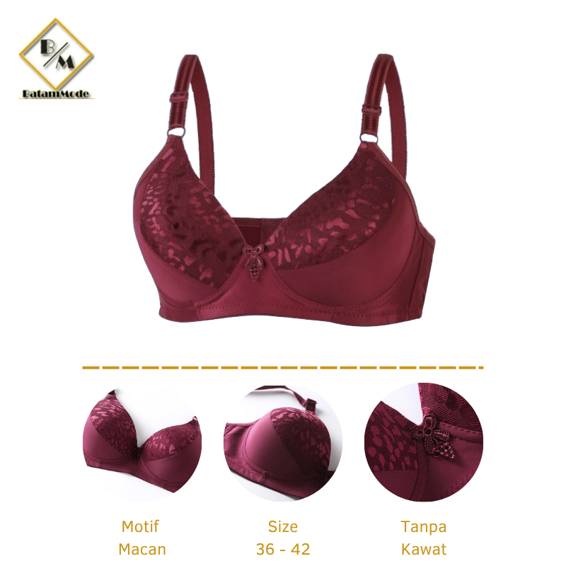 BATAMMODE Bra Jumbo Cup A Motif Macan Tanpa Kawat Bh Wanita Push Up Busa Tipis Elastis High Quality