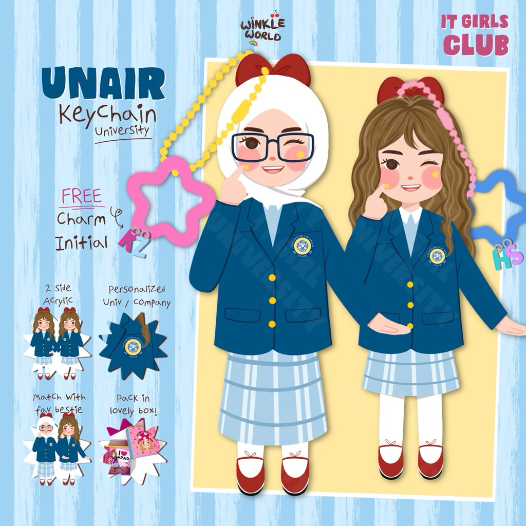 Winkleworld Keychain It Girls UNAIR Universitas Airlangga Package / Gantungan Kunci Akrilik Universi