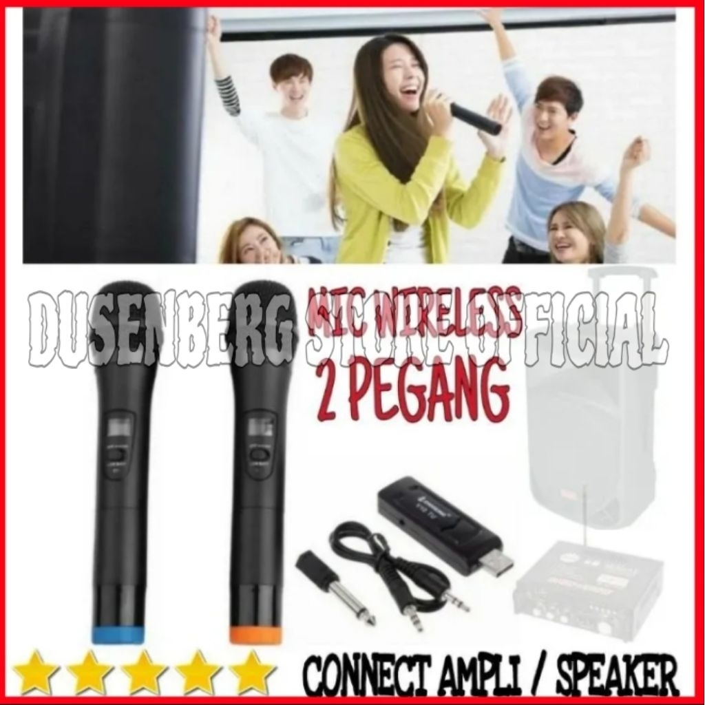 3R Microphone Wireless Mic Karaoke Connect Ampli Speaker Dua Mic UHF