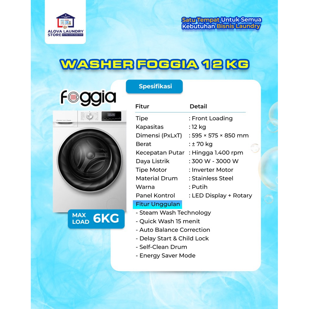 Mesin Cuci Foggia 12 Kg ( Front Loading )