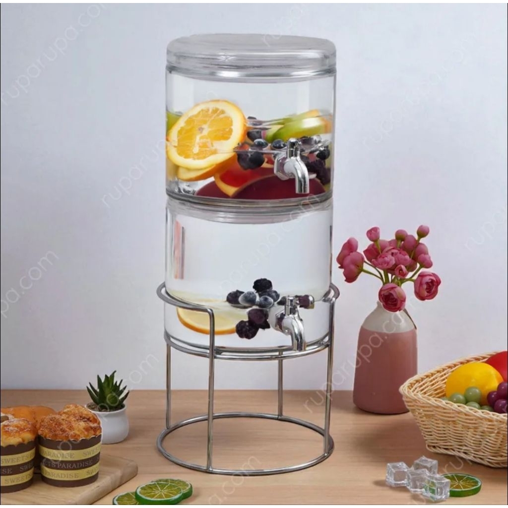 Dispenser Minuman Kaca Set 2 Unit x 3.8 Liter / Beverage Dispenser Food Grade