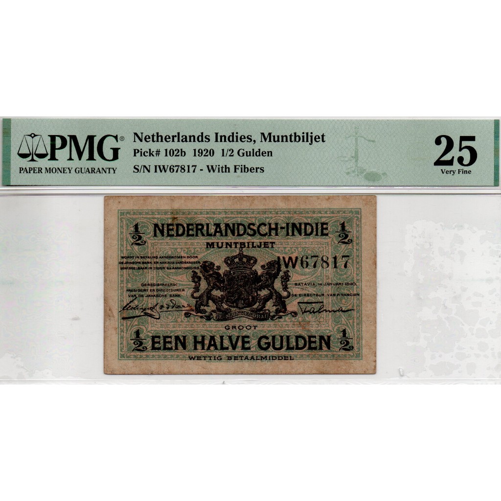 Uang Kuno Netherlands Indies 1/2Gulden 1920 Pick 102b (PMG 25 VF)