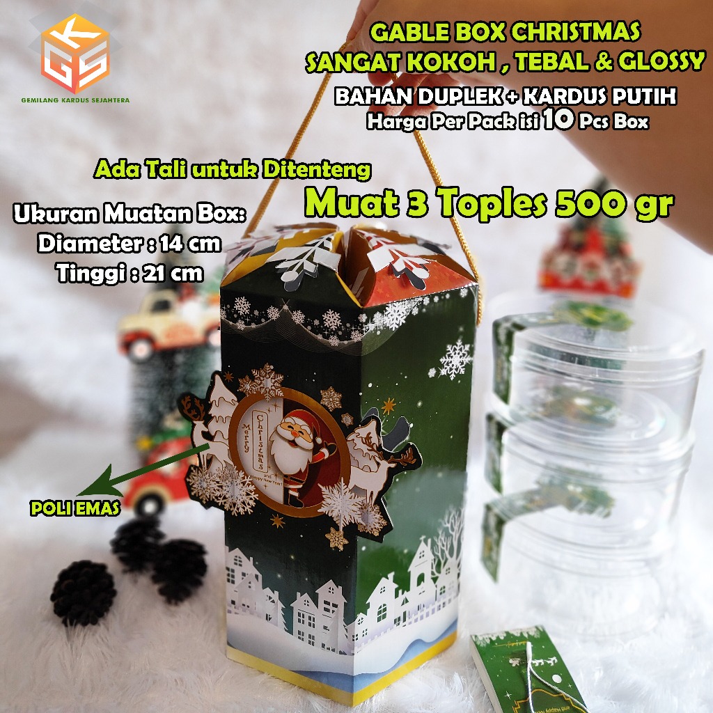10pcs Box Natal muat 3 Toples 500gr | Box Hampers Natal | Box Hampers Christmas | Box 500GR