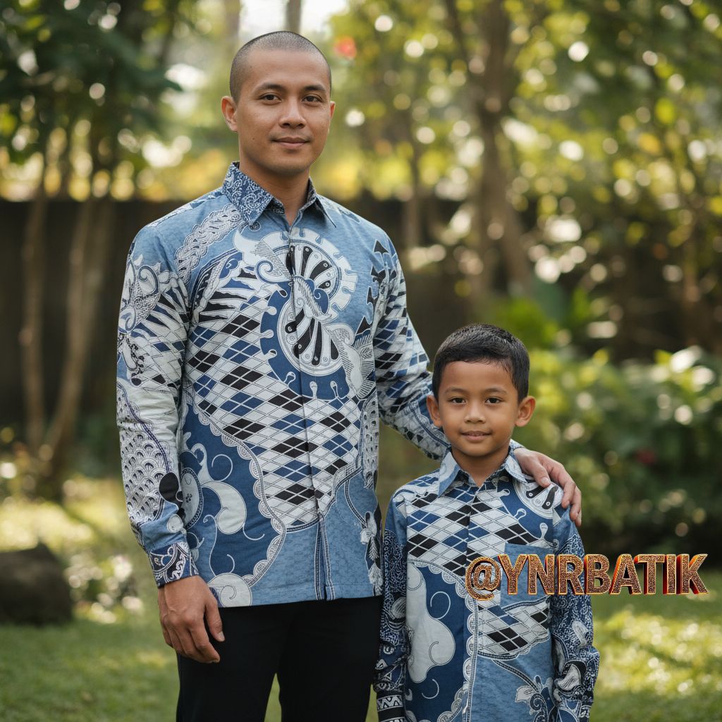 BATIK PRIA LENGAN PANJANG,BATIK PRIA BIRU PUTIH,BATIK PREMIUM
