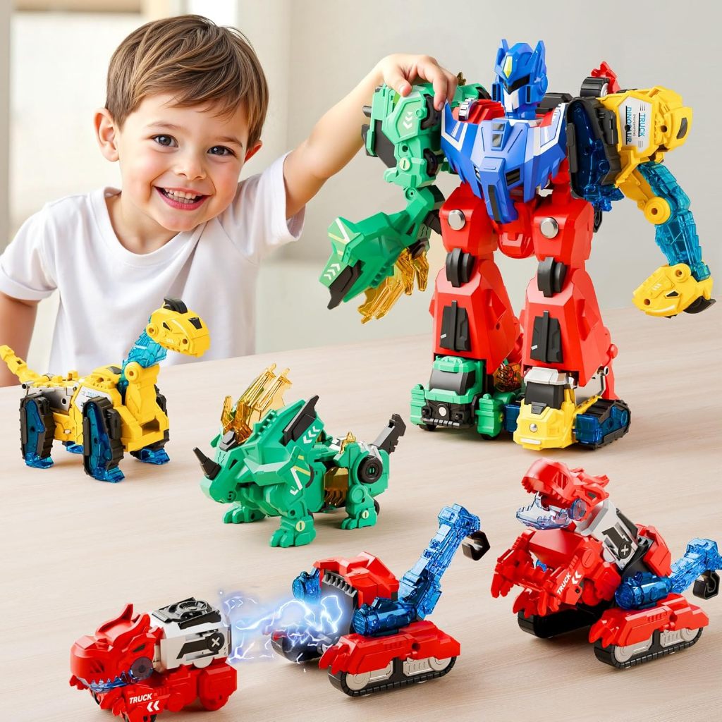 Transforme Robot Toy, Magnetic Construction Trucks Transform into Dinosaurs,
