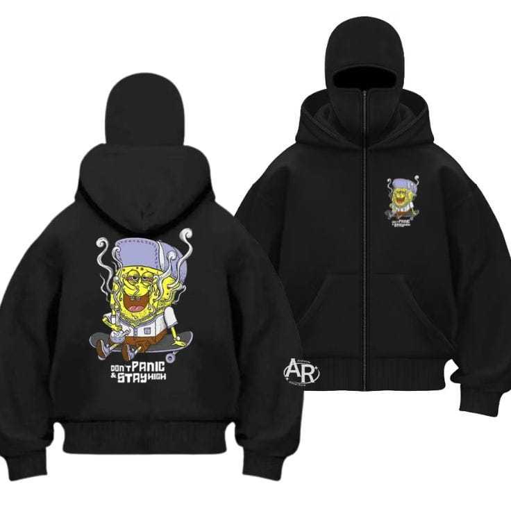 Jaket Hoodie Zipper Balaclava SpongeBob SquarePants 1999 Ninja - Jaket Boxy Evil Never Hitam Premium