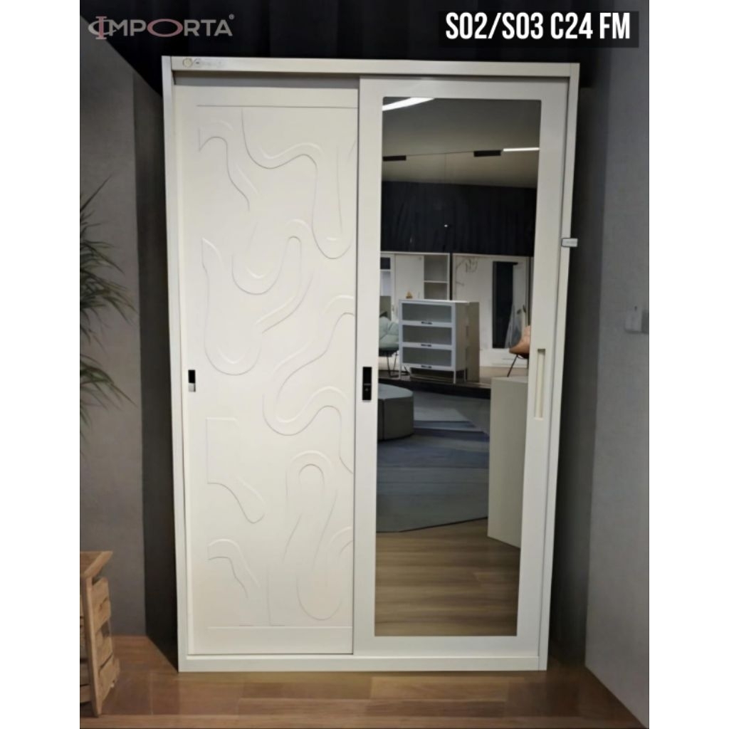 Lemari Pakaian Besi Pintu Sliding Motif Full Embos Importa S03 FM