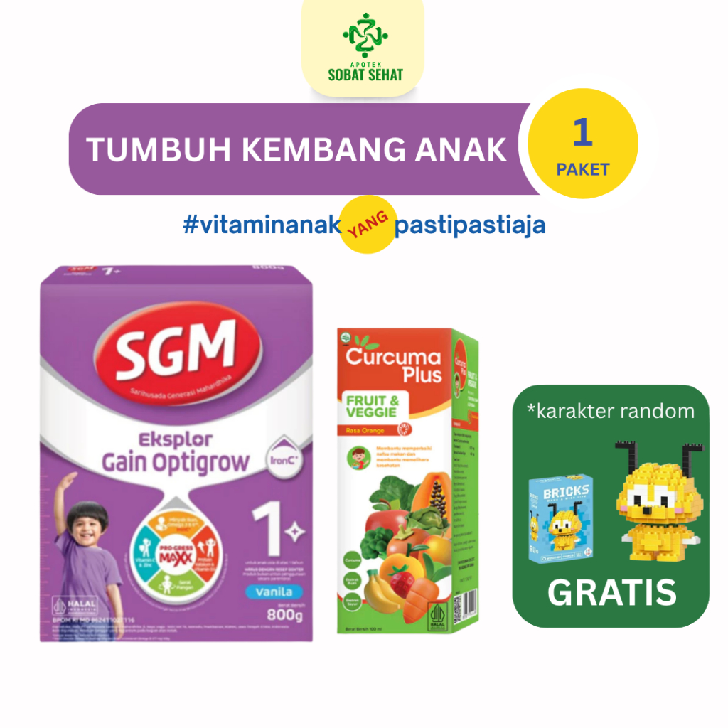 [PAKET TUMBUH KEMBANG ANAK] FREE BRICKS @1 Pcs SGM Eksplor Gain Optigrow 1 Plus 800 Gram @1 Pcs Curc