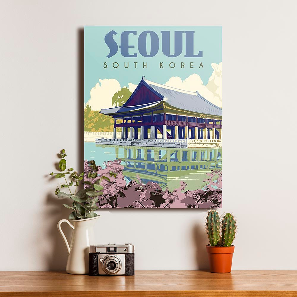 Poster Seoul Korea Dekorasi Pajangan Dinding Frame Kayu Home Decor Vintage Retro Unik