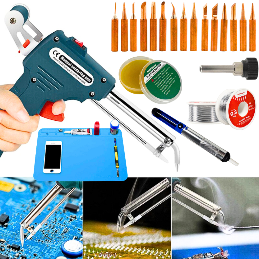 ORI Taffware Solder Listrik tembak 60 Watt + timah + Mata 15 pcs + Sedotan Timah + Matras + Pasta