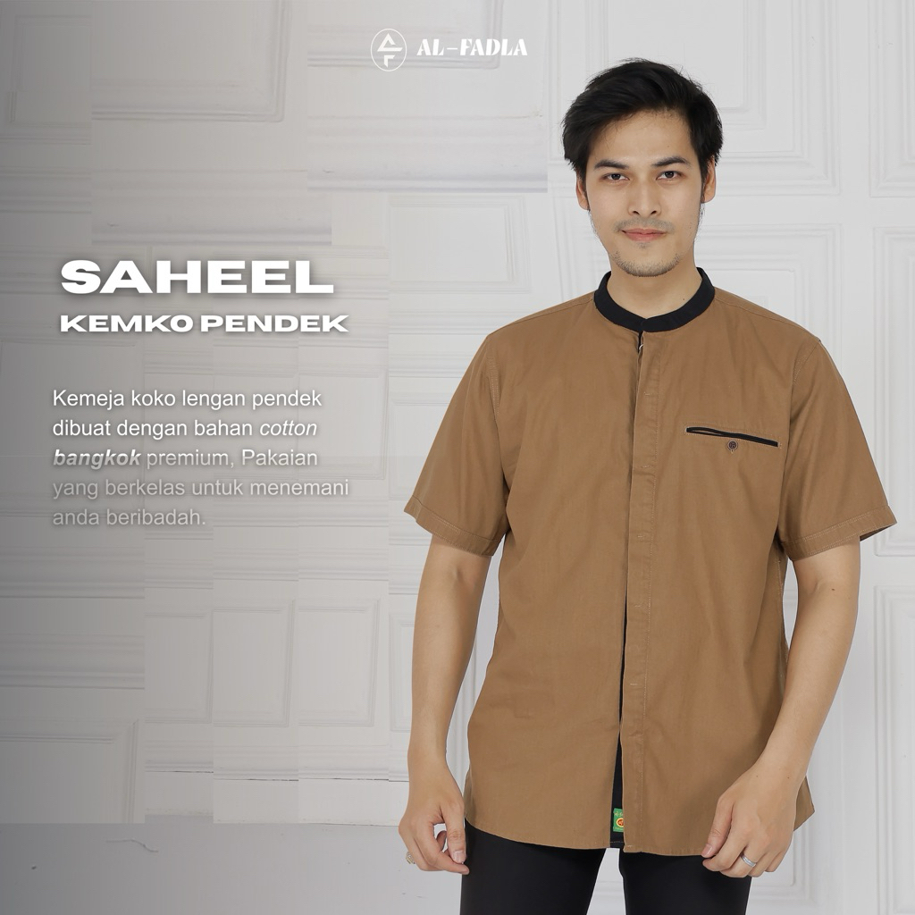 AL FADLA - Kemeja Koko Casual Pria Lengan Pendek Saheel
