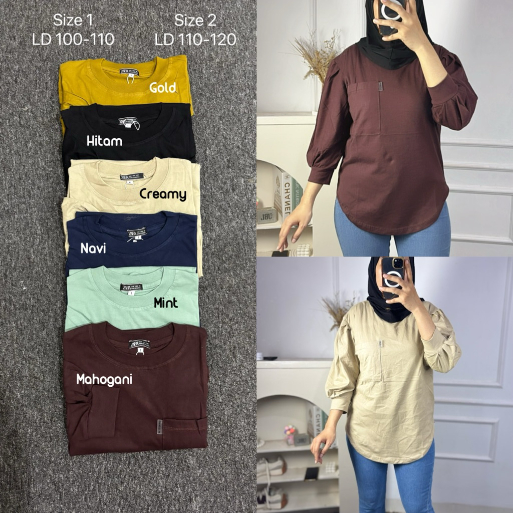 Blouse Kaos Oval Balon Pocket Wanita | atasan kaos lengan balon