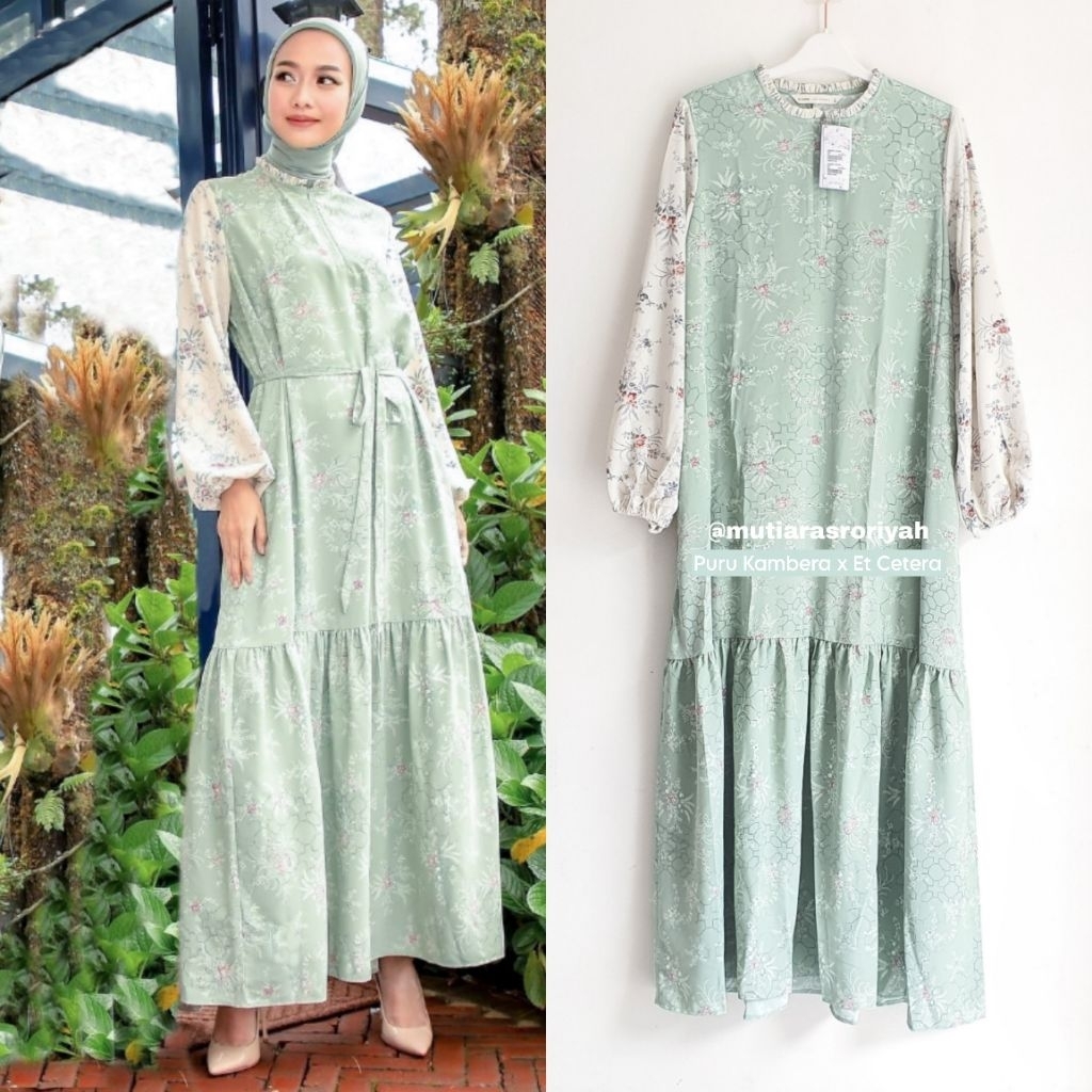 READY STOCK Puru Kambera x Et Cetera Dress Sage Hijau Green Pastel Gamis Raya Lebaran