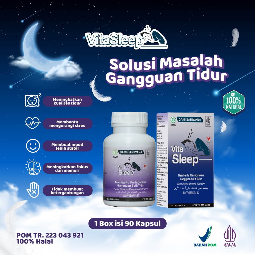 VITA SLEEP Suplemen Herbal untuk Membantu Meringankan Gangguan Sulit Tidur Insomnia Anxiety (90 Kaps
