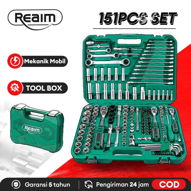 Reaim Kunci Set Lengkap Impact Wrench Kunci 151-Piece Tool Set Kunci Impact Socket 1/2-Inch Socket W