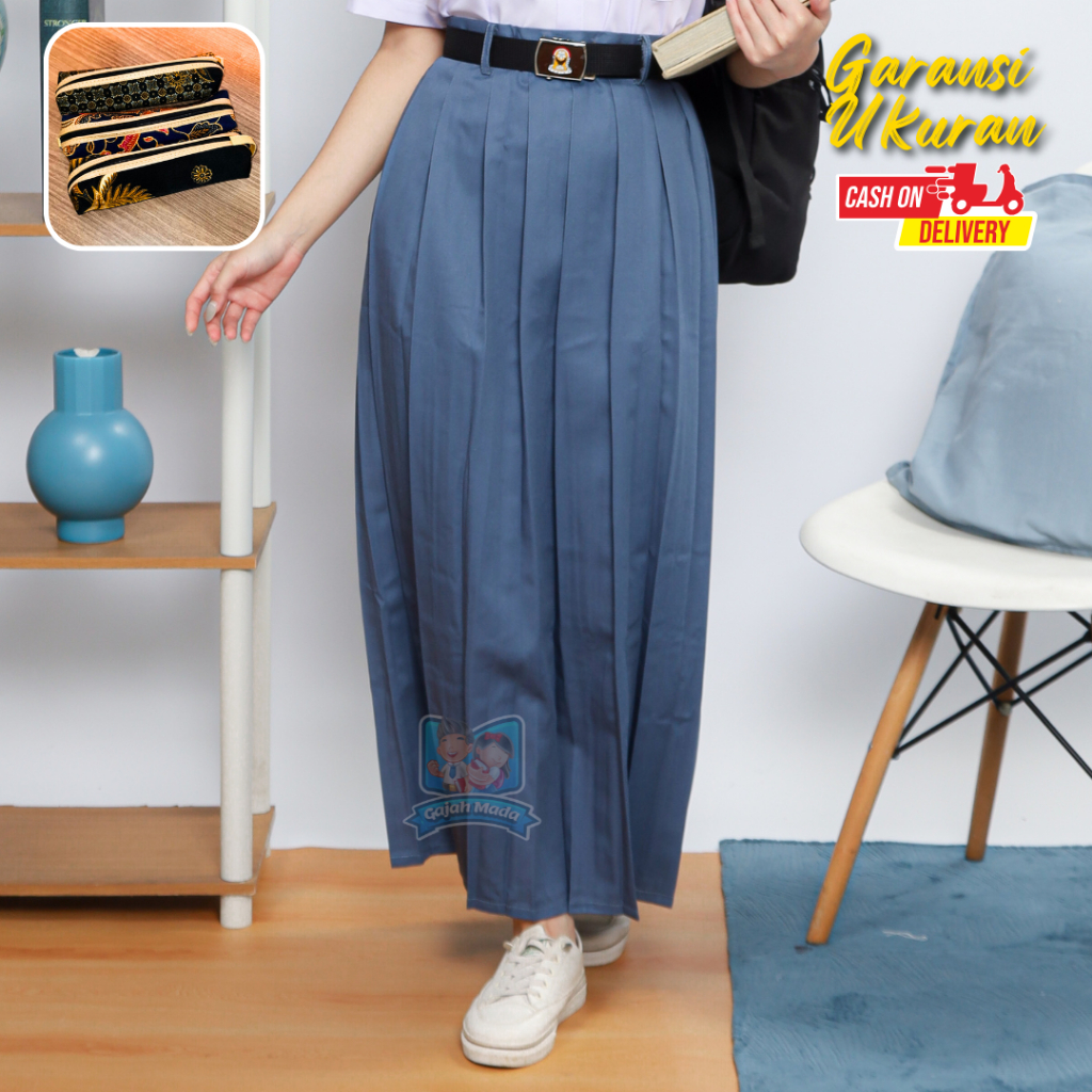 Rok Panjang Rempel SMA Abu-abu Bahan Nagata Drill Seragam Sekolah Premium - Gajah Mada Uniform