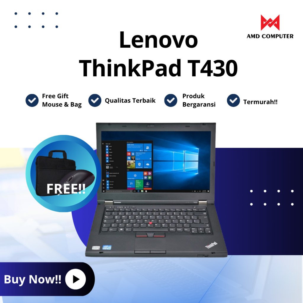 Lenovo Thinkpad T430 ram 8gb/ssd 128gb/DVD/wifi/no camera bonus tas ransel