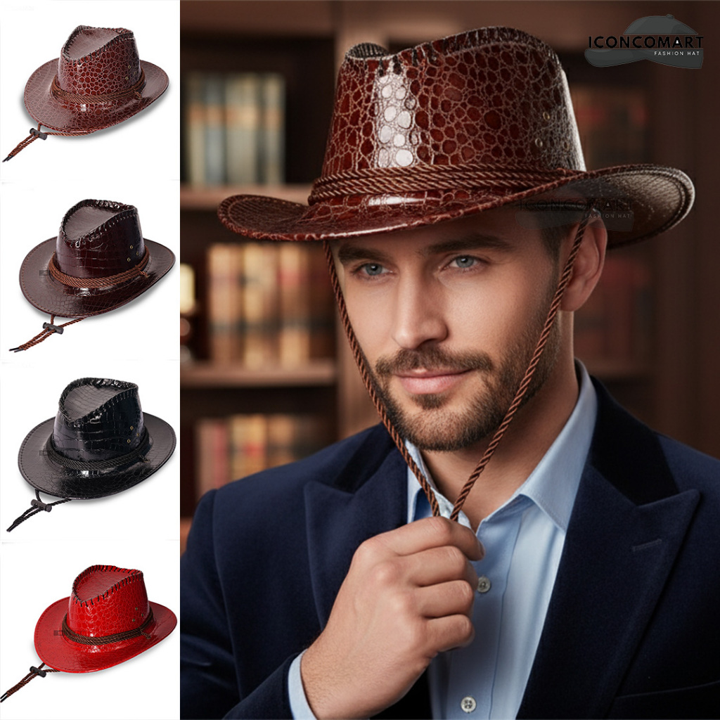 TOPI KOBOY / TOPI LAKEN PRIA / TOPI COWBOY BAHAN CROCO / TOPI KOBOY PRIA DEWASA - TPI-210
