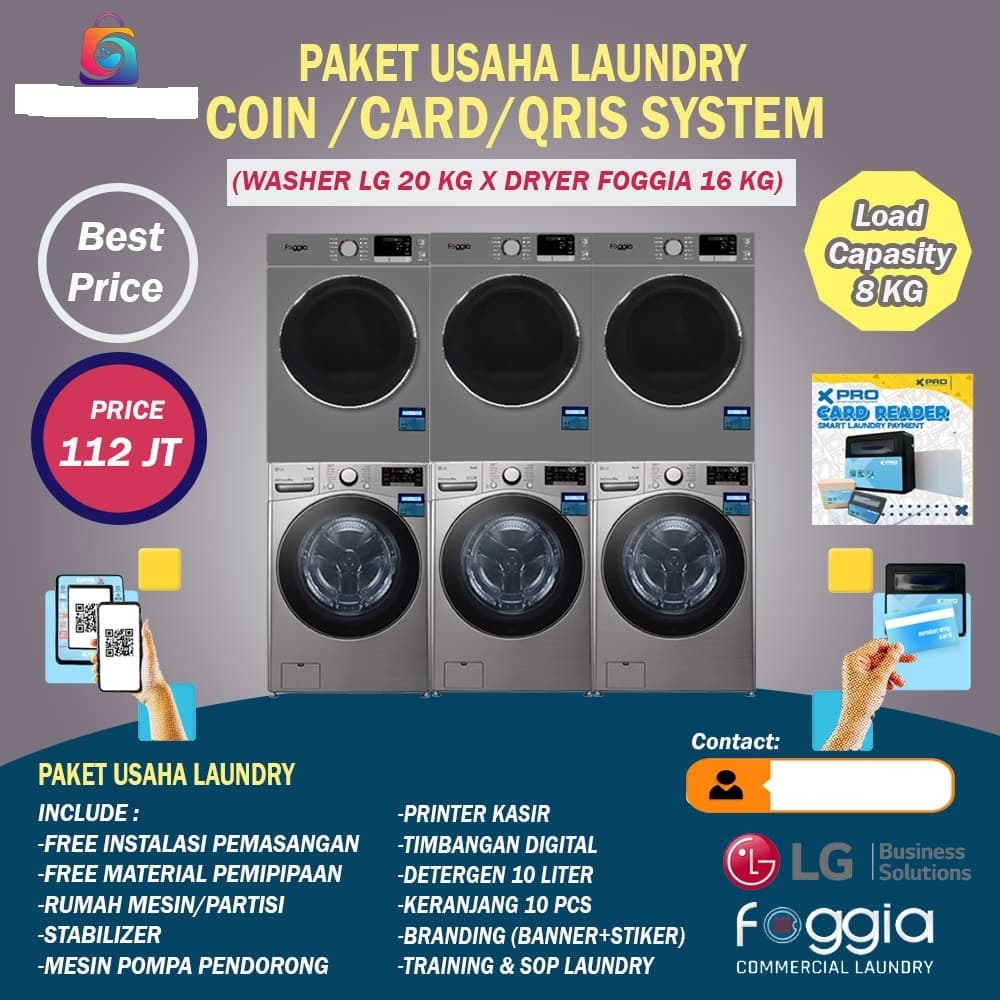 GETWASH - PAKET USAHA LAUNDRY CARD, QRIS, COIN SYSTEM LG x FOGGIA