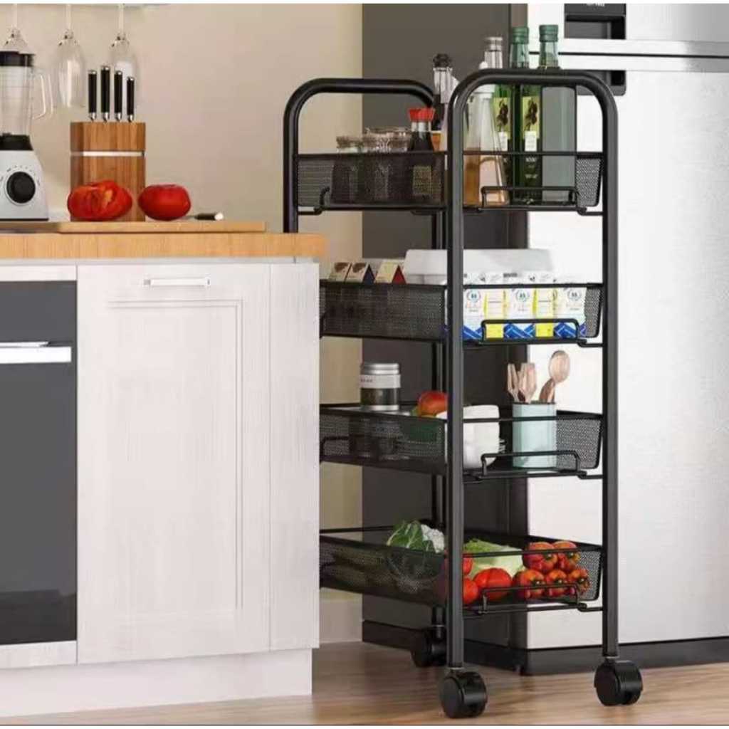 Rak Susun Troli Dorong Besi 4 Tingkat Roda / Rak 4 Susun Trolley Serbaguna Ginger