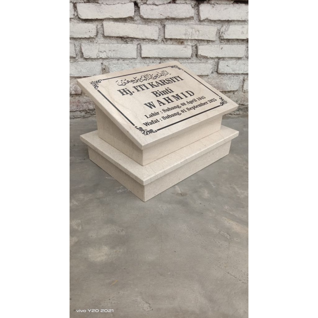 BATU NISAN KUBURAN MARMER ASLI DUDUKAN PRAKTIS TINGGAL SIMPAN 30X40