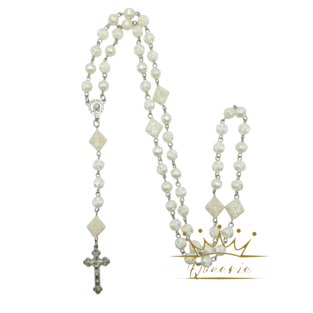 Rosario Salam Maria Beads Mawar White | Rosario Salam Maria Dan Lembar Doa Untuk Doa Katolik