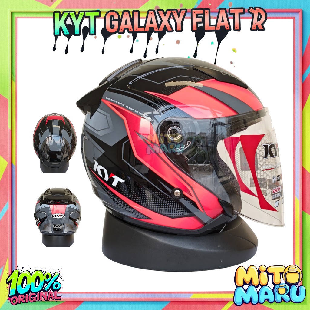 HELM KYT GALAXY FLAT R ASYMMETRIC BLACK RED ORIGINAL DOUBLE VISOR MURAH HELM TOURING KYT GALAXY FLAT