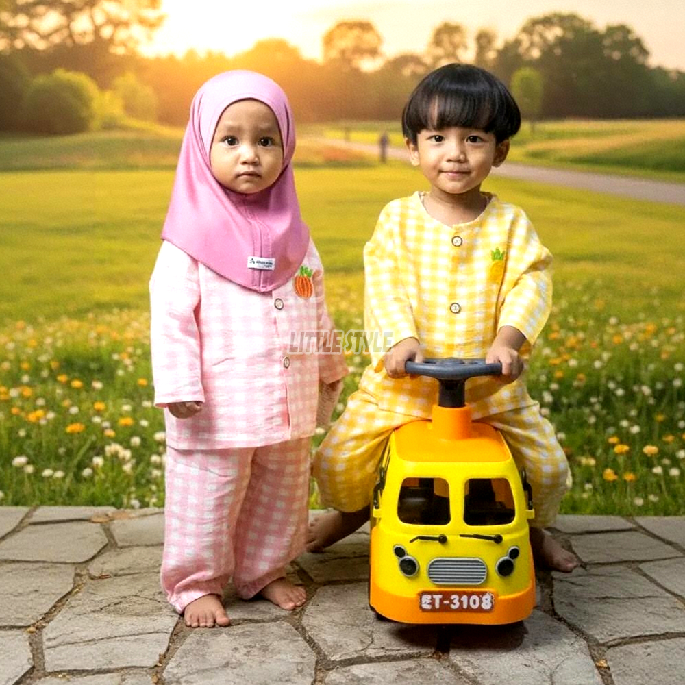 Setelan Baju Anak Motif Kotak Warna Pastel Lucu Lengan Panjang  bahan Katun Lembut dan Nyaman