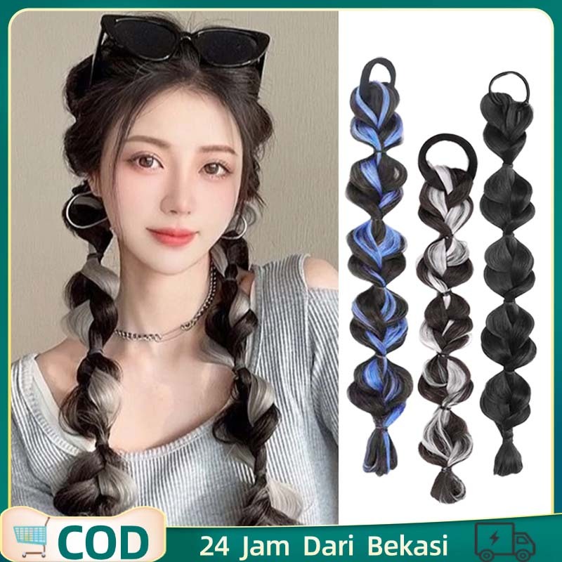 Kepang Rambut Wig Kepang Rambut Kepang Palsu Wanita Bubbles Ikat Rambut Rambut Palsu Rambut Kepang