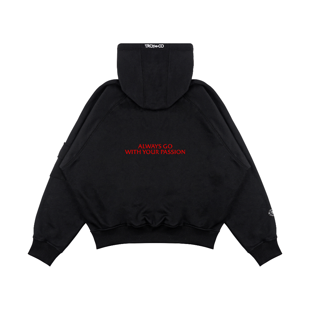 Troy Company Boxy Arm Pocket Hoodie Agwyp - Hoodie Boxy Hitam BAPH 3399