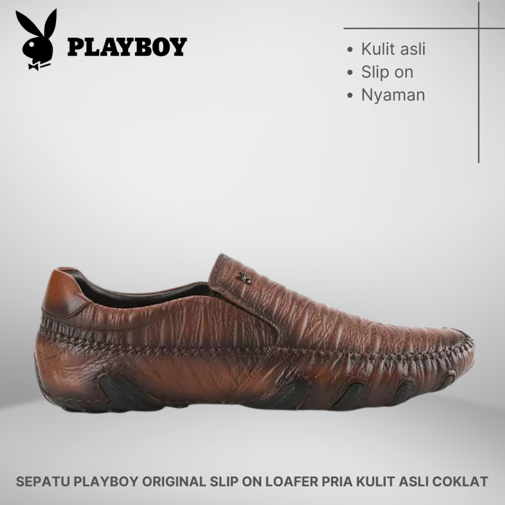SEPATU PLAYBOY ORIGINAL SLIP ON LOAFER PRIA KULIT ASLI COKLAT PL02