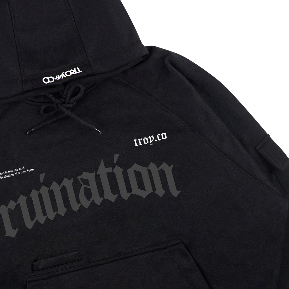 Troy Company Boxy Arm Pocket Hoodie Ruination - Hoodie Boxy Hitam BAPH 3402