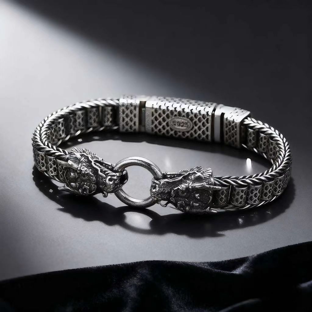 Gelang Perak 925 Motif Naga Asli, Desain Klasik Pria Wanita, Aksesoris Fashion Unik