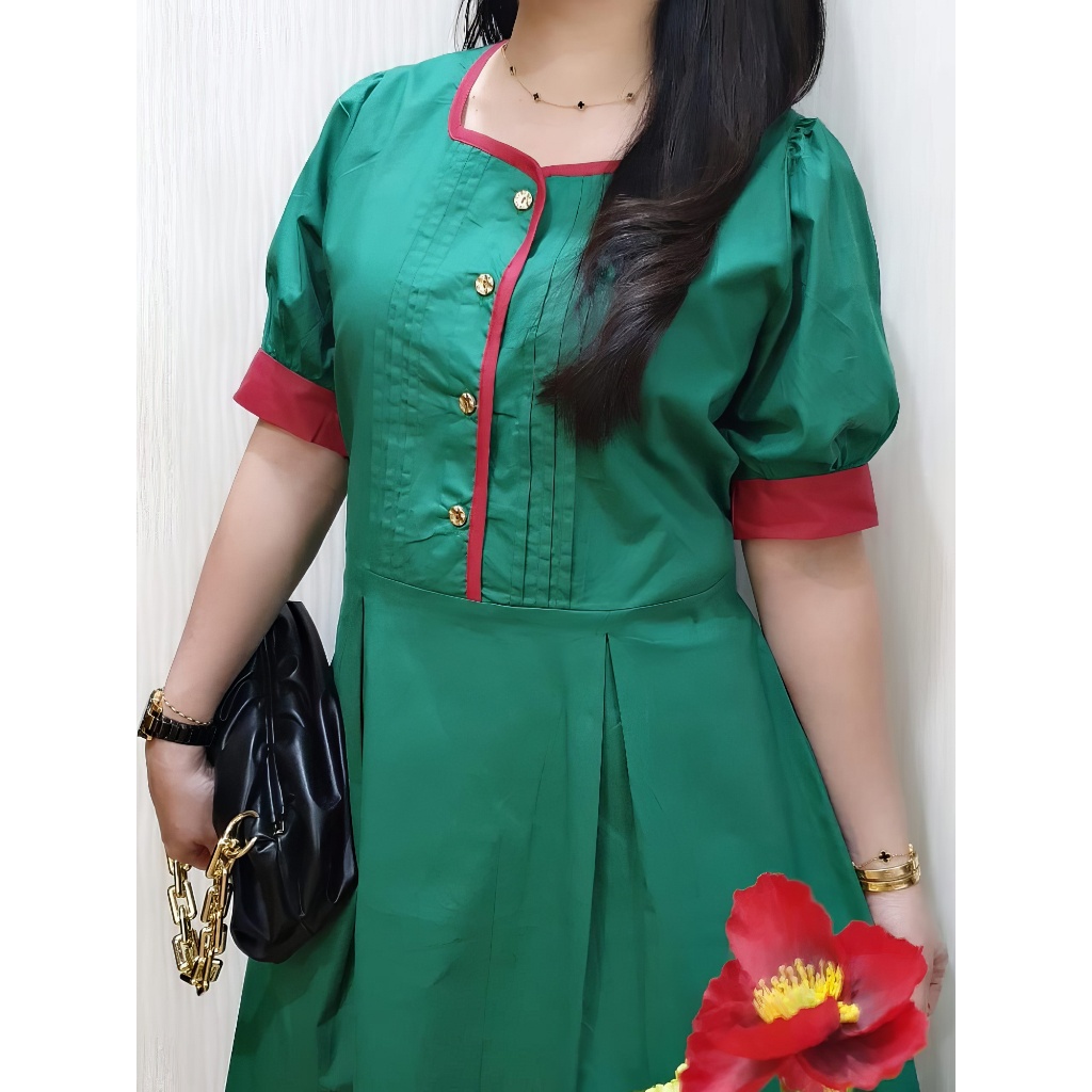 JESS Dress Wanita Katun Stretch dengan Ikat Pinggang - Dress Natal - Dress Pesta