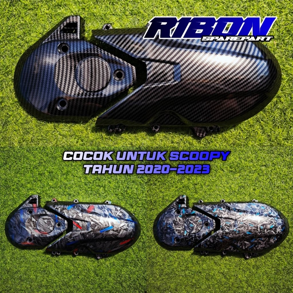 PAKET COVER CVT SCOOPY 2020-2023 CARBON WTP MOTIF BLACK FORGED MERAH BIRU CARBON SCOOPY 2020-2023
