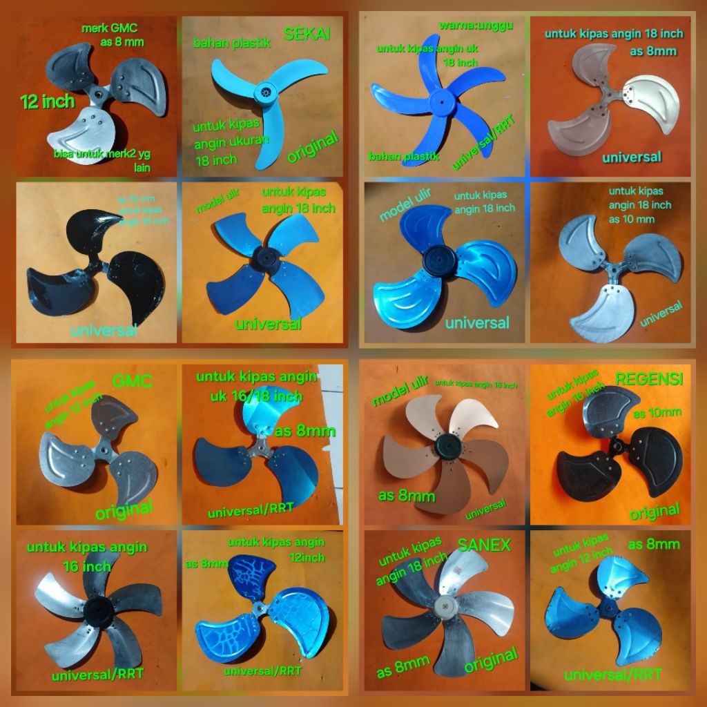 baling-baling kipas angin tornado/kipas besi ukuran 10,12,16,18 dan 20 inch. UNIVERSAL dan ORIGINAL 