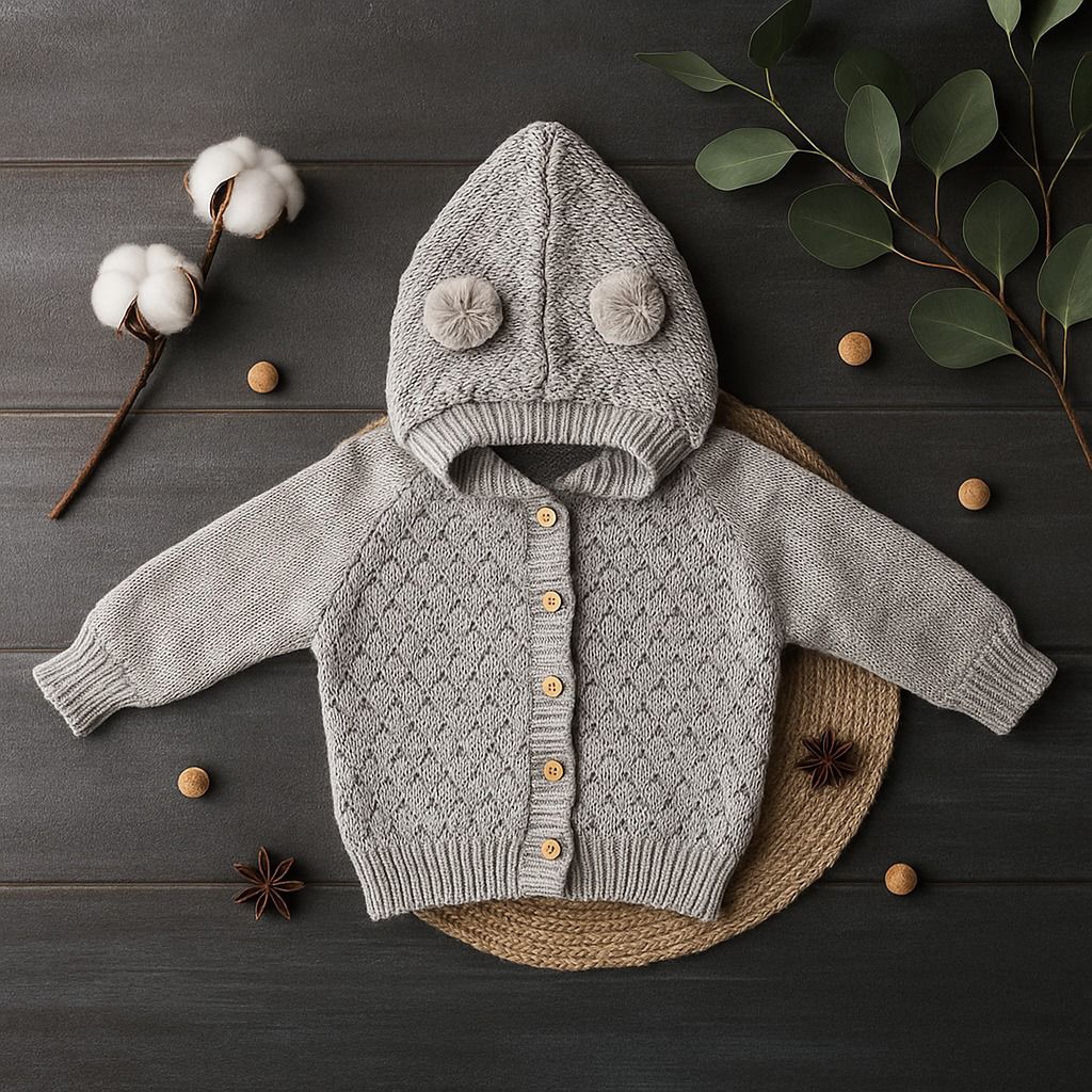 Jaket Sweater Rajut Pompom Bayi 0-6 Bulan
