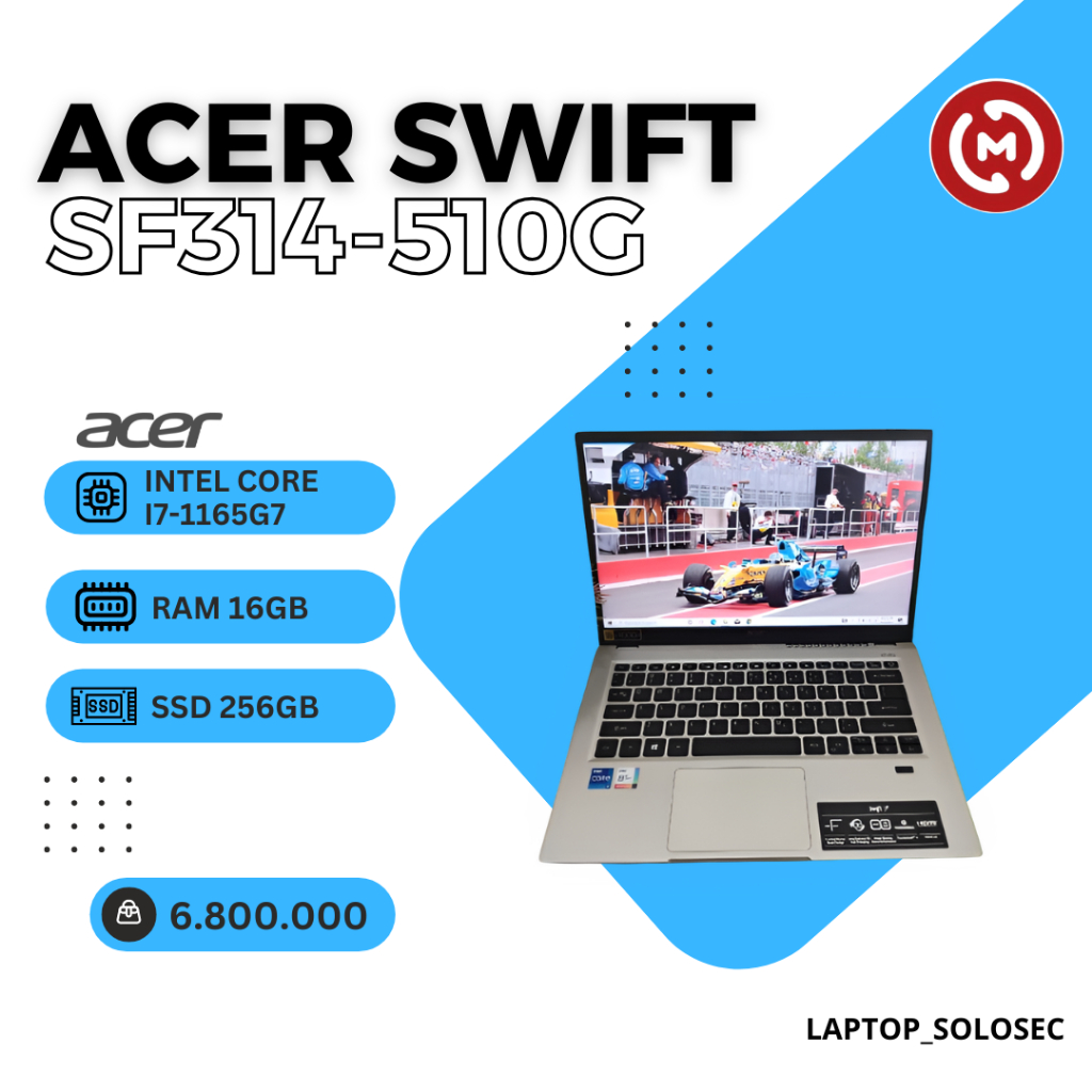 Laptop Second ACER Swift SF314-510G Intel Core i7-1165G7 RAM 16GB SSD 256GB - GARANSI 1 BULAN