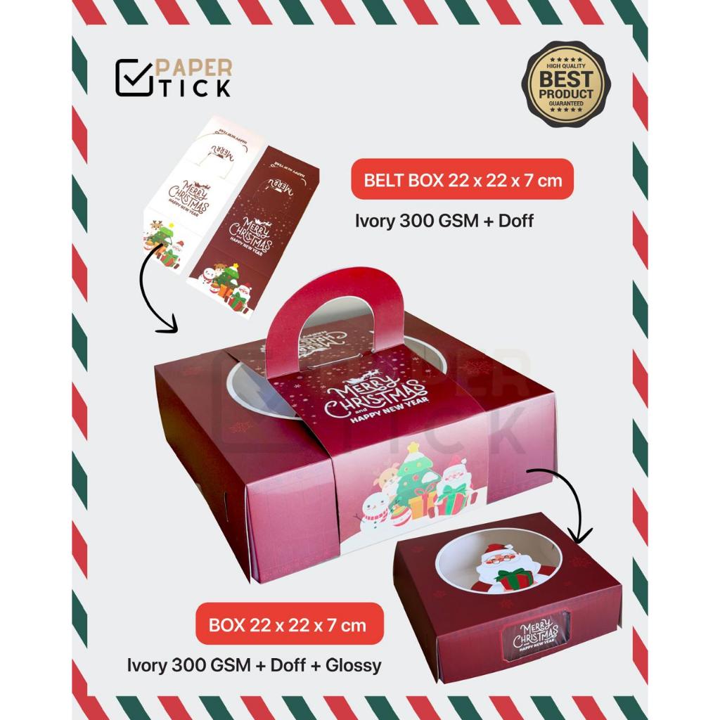 DUS NATAL 22x22x7 CM Dus Kue / Hampers / Box Kotak Hamper Christmas Laminasi Merah
