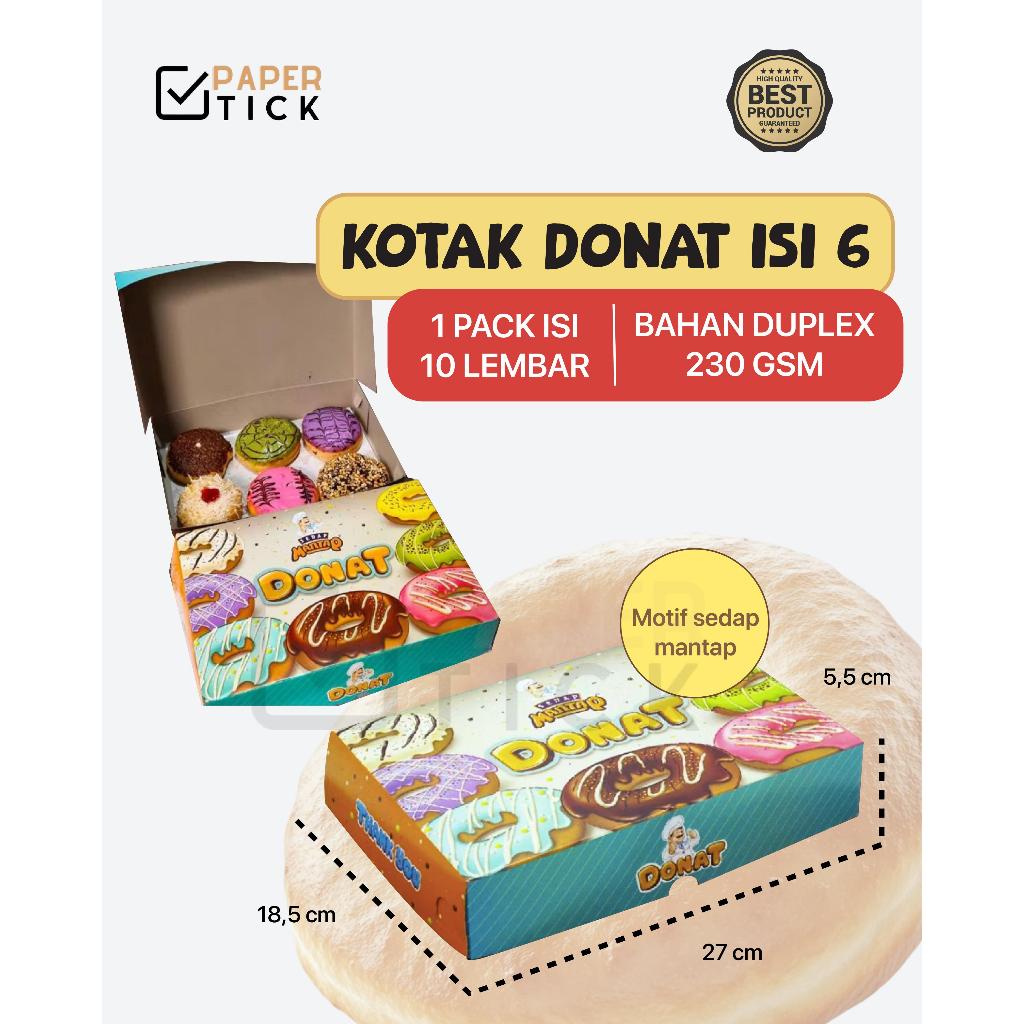 (1PACK ISI 10 LEMBAR) 27x18,5x5,5 CM Box Donat Isi 6 Pcs | Dus Donat Motif | Kemasan Donat | Kotak D