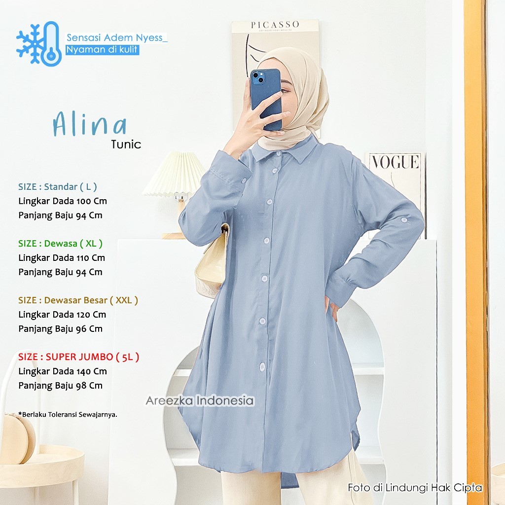 Alina Tunik Polos Rayon Viscose Premium Adem Nyaman Banyak Warna
