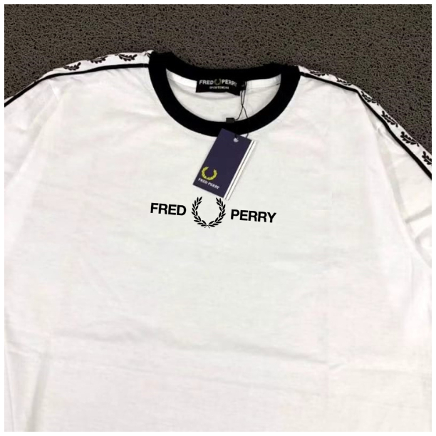 FredPerry Kaos Pria Kekinian Mterial Combad 24s Warna Putih / Kaos Fulltage Premium