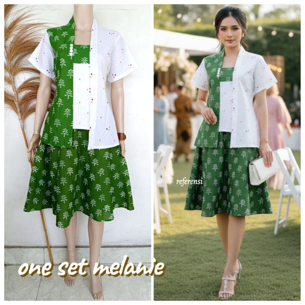 Setelan Rok Batik Lengan Pendek Motif Pohon Natal