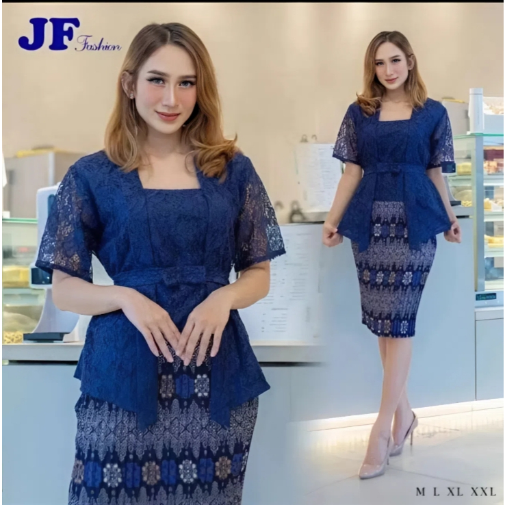 Kebaya Kutubaru Pendek Kebaya Brukat Pita Pinggang Set Rok Plisket Pendek Kebaya Modern / Setelan Ke