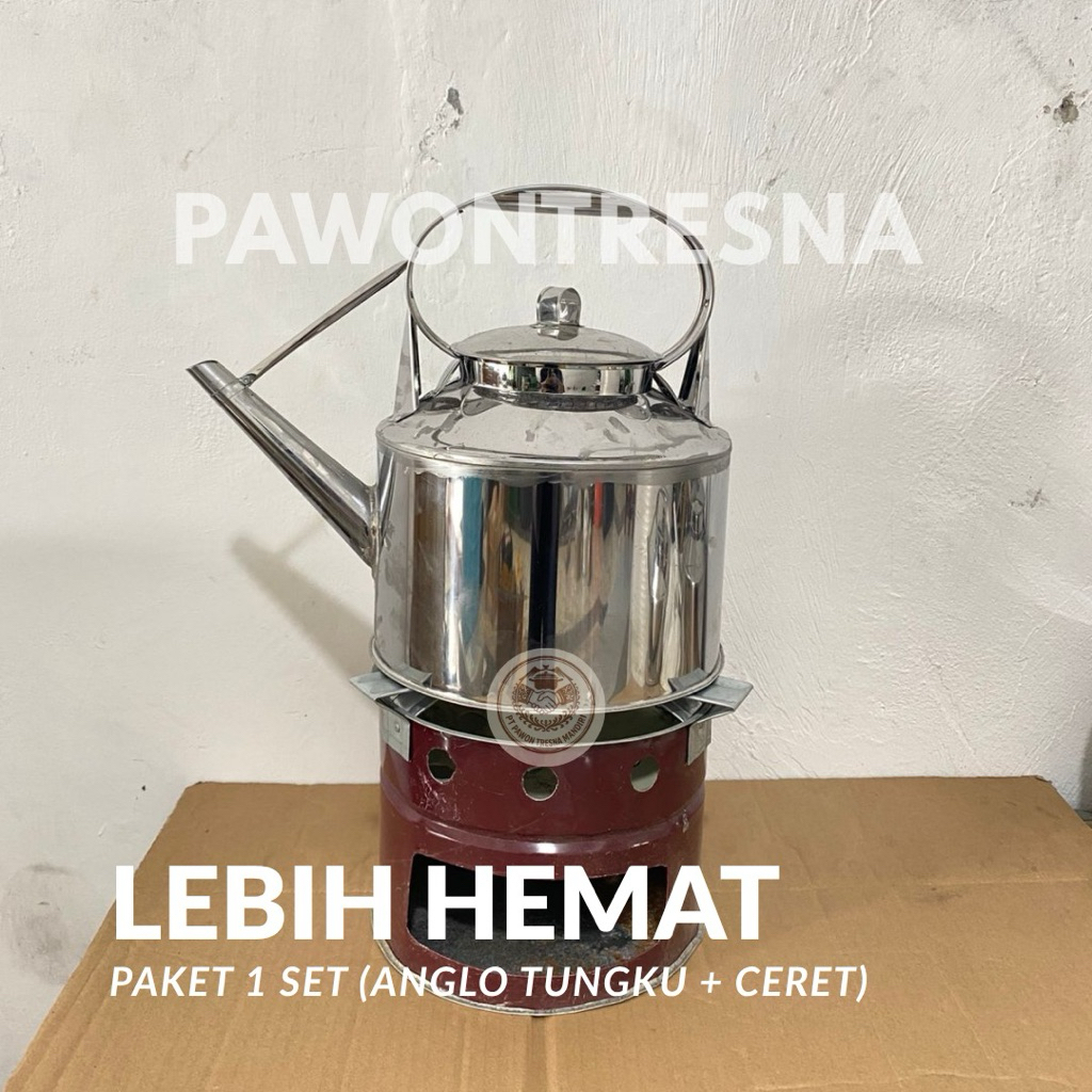 [LEBIH HEMAT] 1 Set Anglo Tungku Arang Bahan Seng + Ceret Angkringan Stainless Steel Termurah 3 Lite