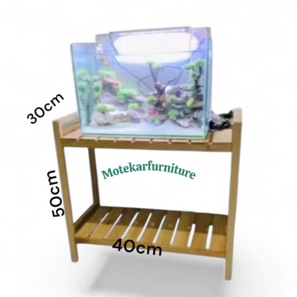 rak aquarium susun 2 tingkat ukuran 40x30x50cm bahan pul kayu